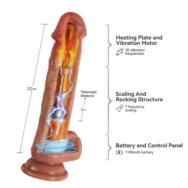 YoYoLemon Realistic Dildo 8 Inch, Thrusting and Heating and Vibrating, Suction Cup For Hand Free